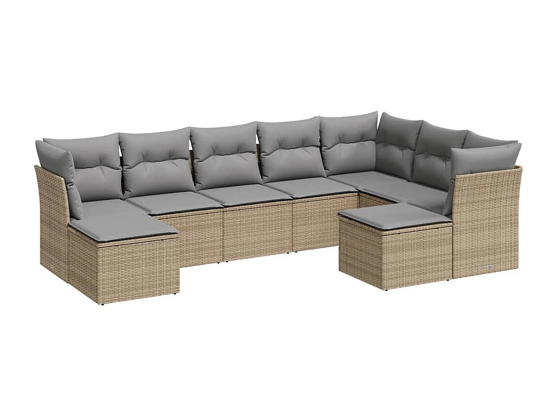 9 peças conjunto de sofás p/ jardim com almofadões vime PE bege