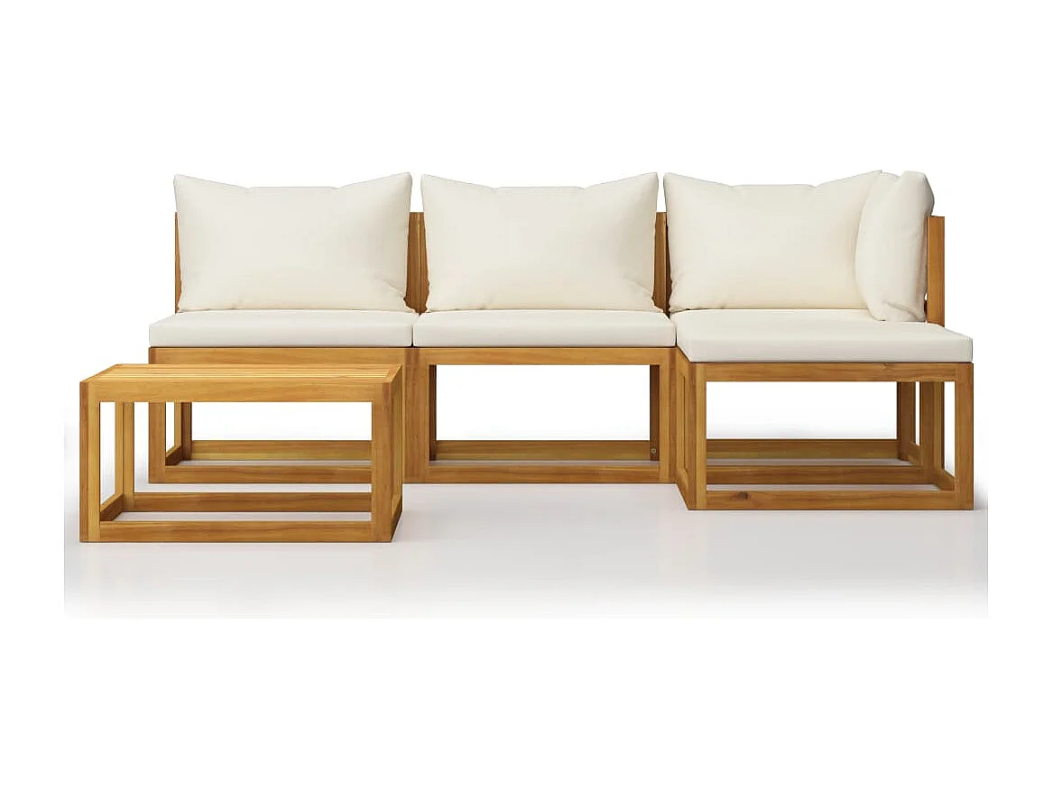 Salon de jardin 5 pièces avec coussin Crème Bois d'acacia solide