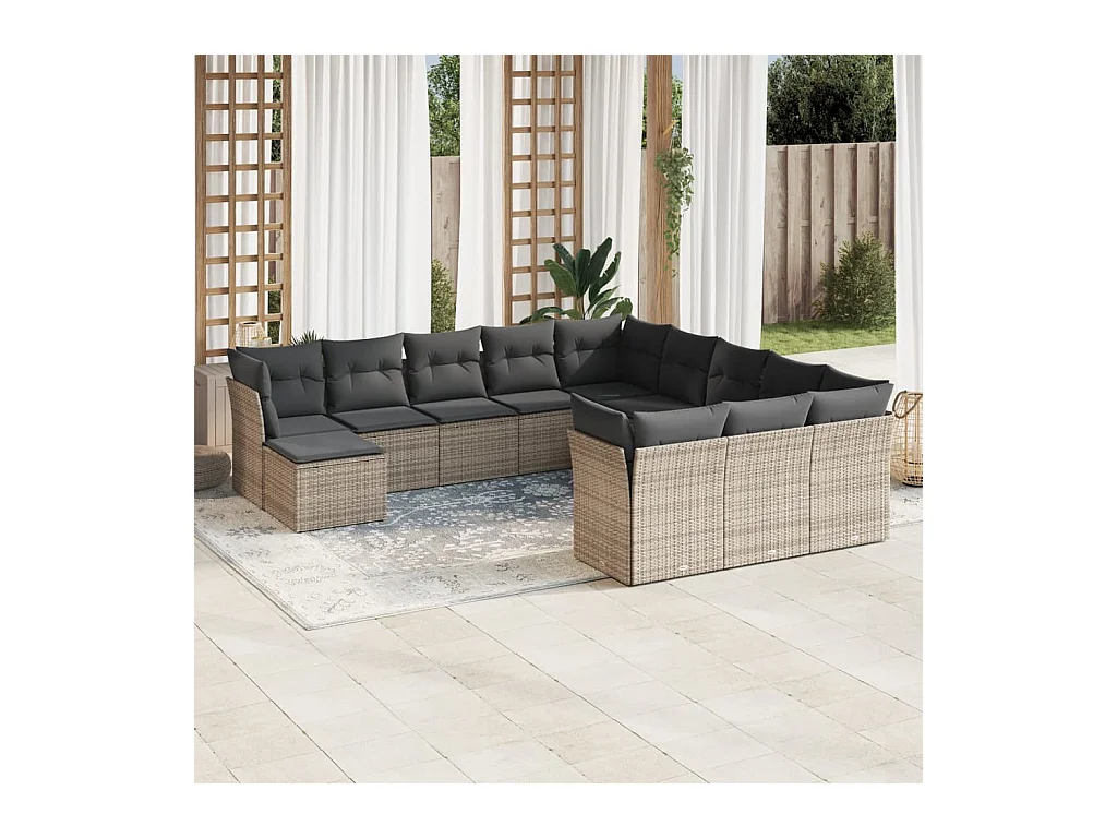 Salon de jardin avec coussins 12 pièces gris résine tressée
