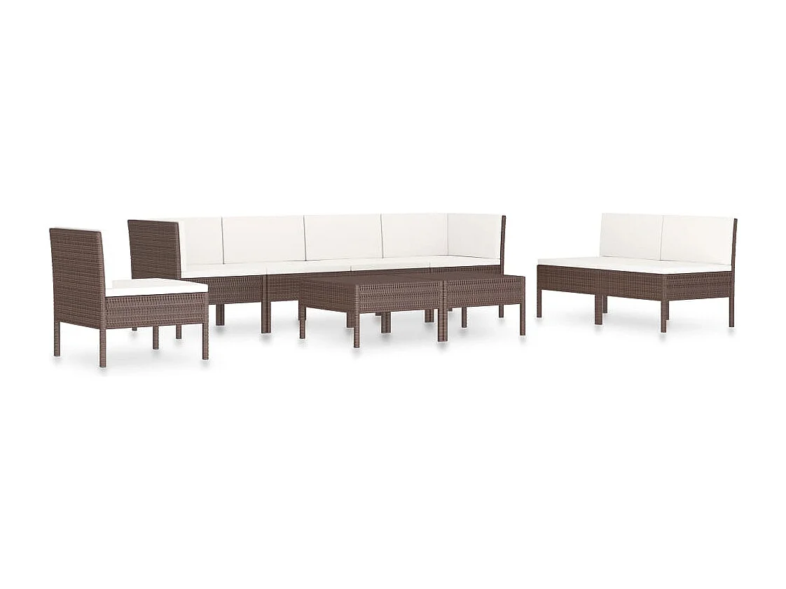 Set muebles de jardín 9 piezas y cojines ratán sintético marrón