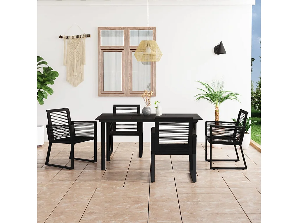 Salon de jardin 5 pièces Rotin PVC Noir