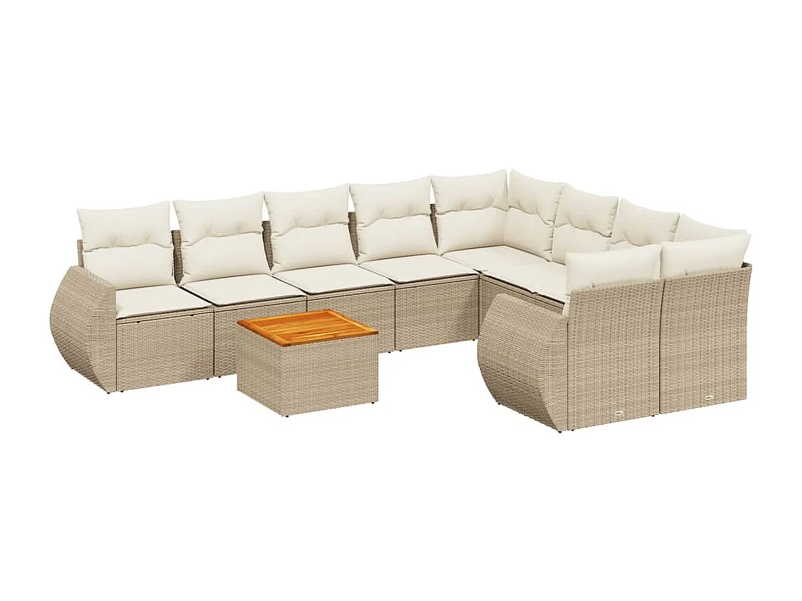 Salon de jardin avec coussins 9 pièces beige résine tressée