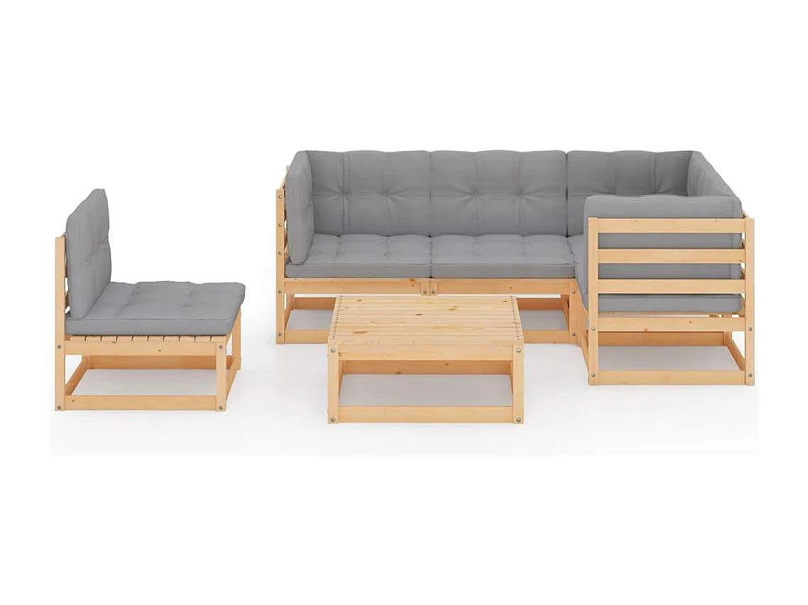 6 peças conjunto lounge de jardim com almofadões pinho maciço