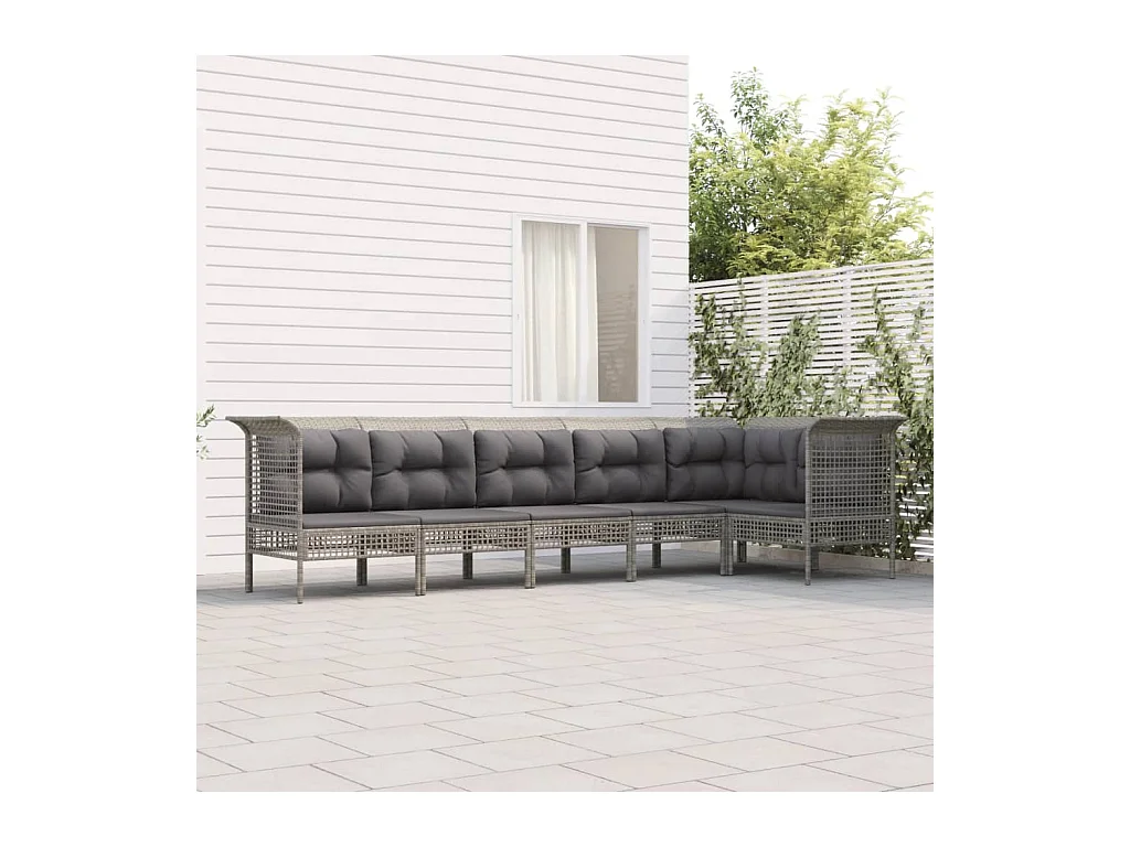 Salon de jardin 6 pièces avec coussins Gris Résine tressée