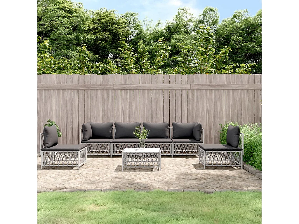 7 peças conjunto lounge de jardim com almofadões aço branco