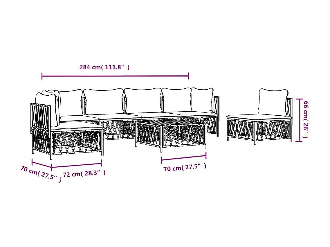 7 peças conjunto lounge de jardim com almofadões aço branco