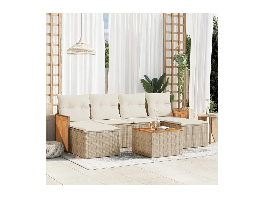 7 peças conjunto de sofás p/ jardim com almofadões vime PE bege