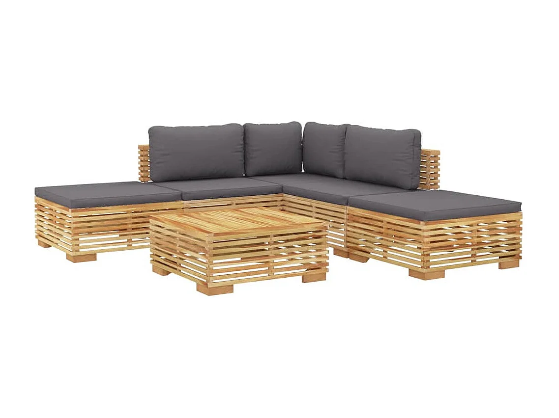 Salon de jardin 6 pièces avec coussins Bois de teck solide