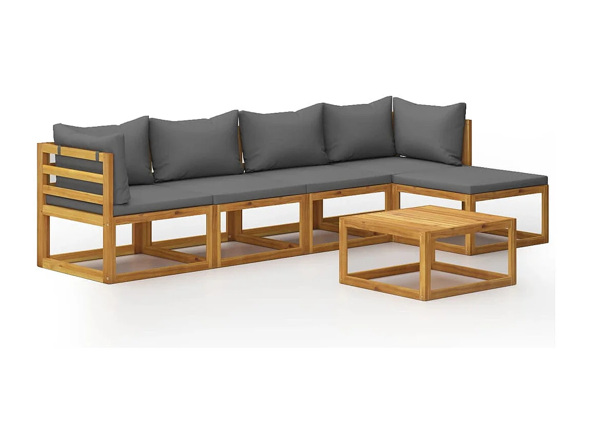 Salon de jardin 6 pièces avec coussin Bois d'acacia solide