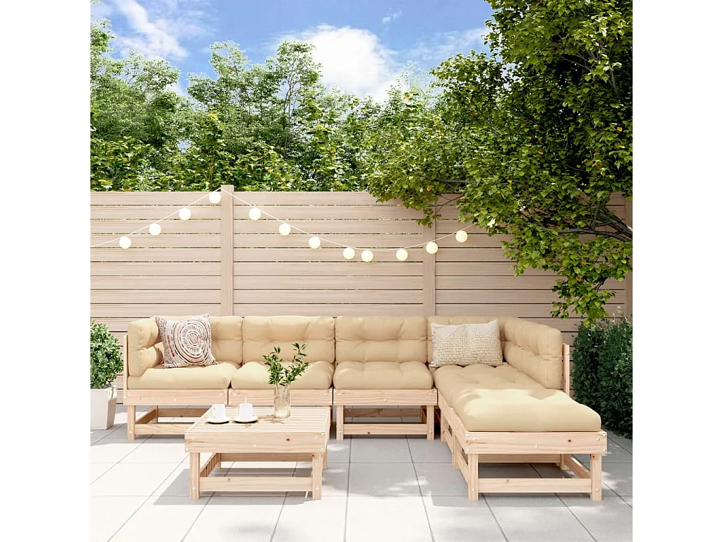 7 peças conjunto lounge jardim c/ almofadões madeira maciça