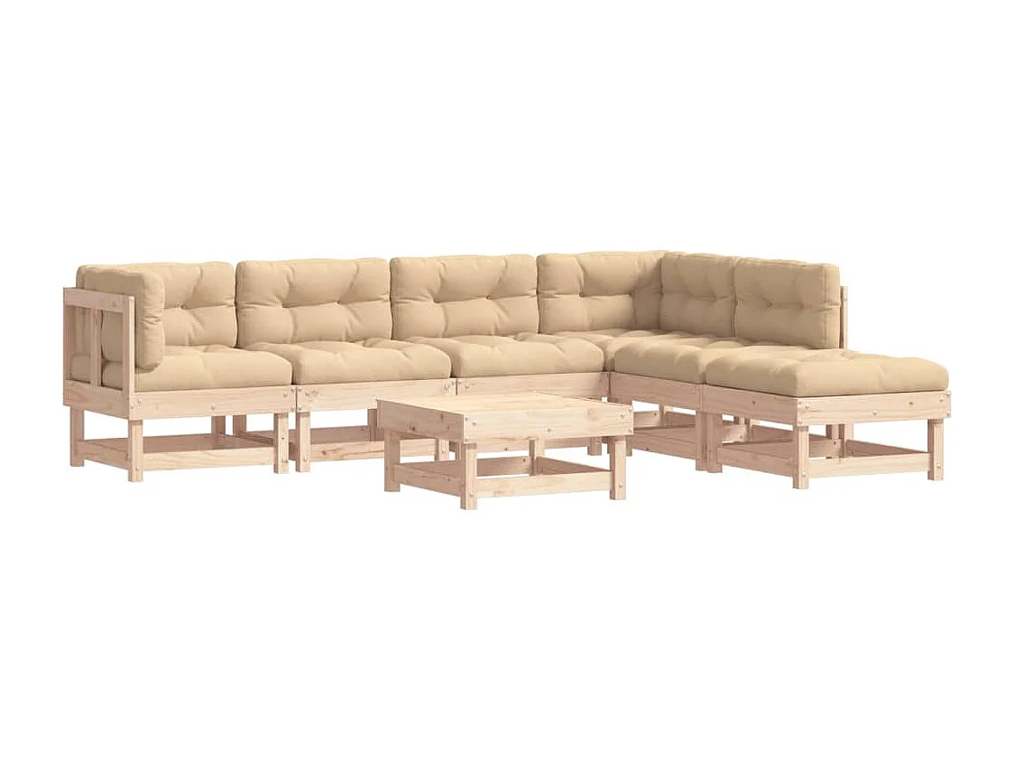 7 peças conjunto lounge jardim c/ almofadões madeira maciça