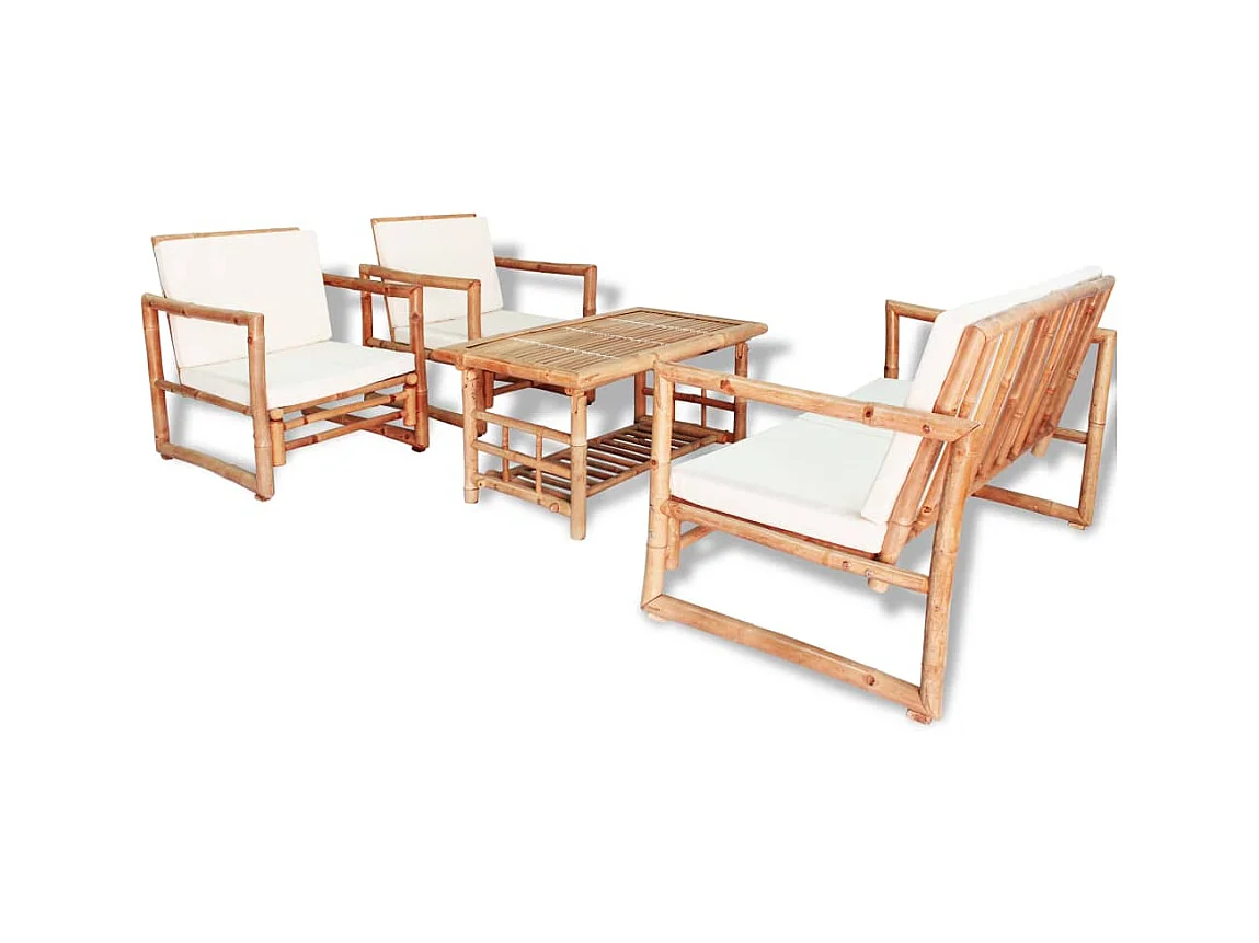 Salon de jardin 4 pièces avec coussins Bambou