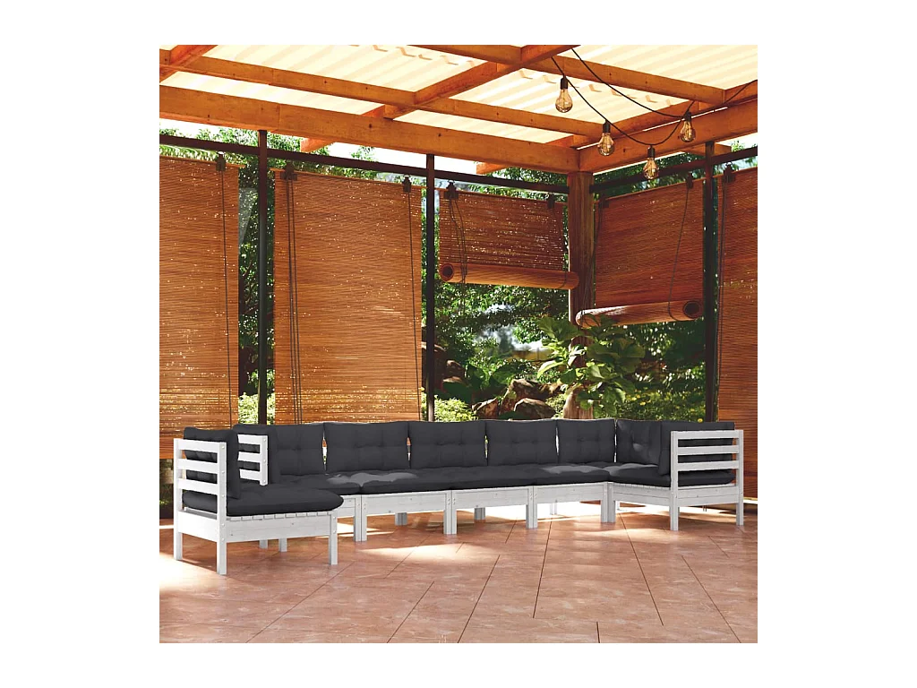 Salon de jardin 8 pièces avec coussins blanc bois de pin solide