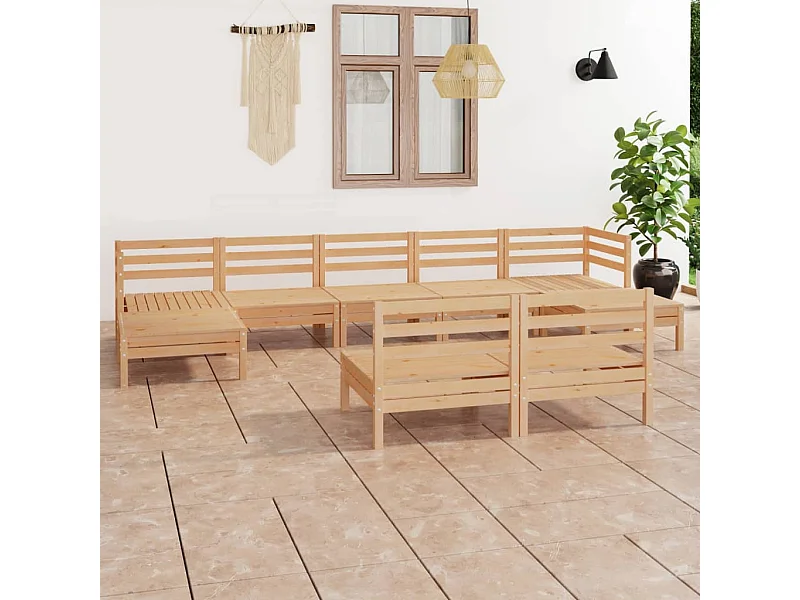Juego de muebles de jardín 9 piezas madera maciza de pino