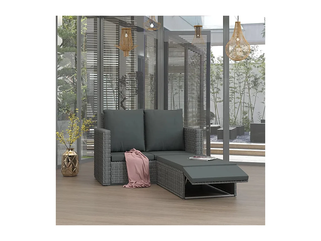 Salon de jardin 2 pièces avec coussins Résine tressée Gris