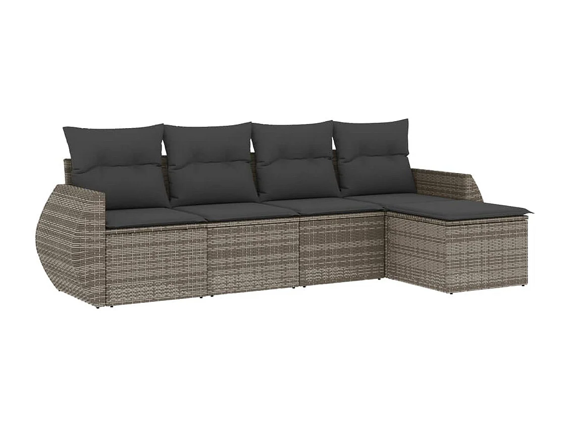 5-delige Loungeset met kussens poly rattan grijs