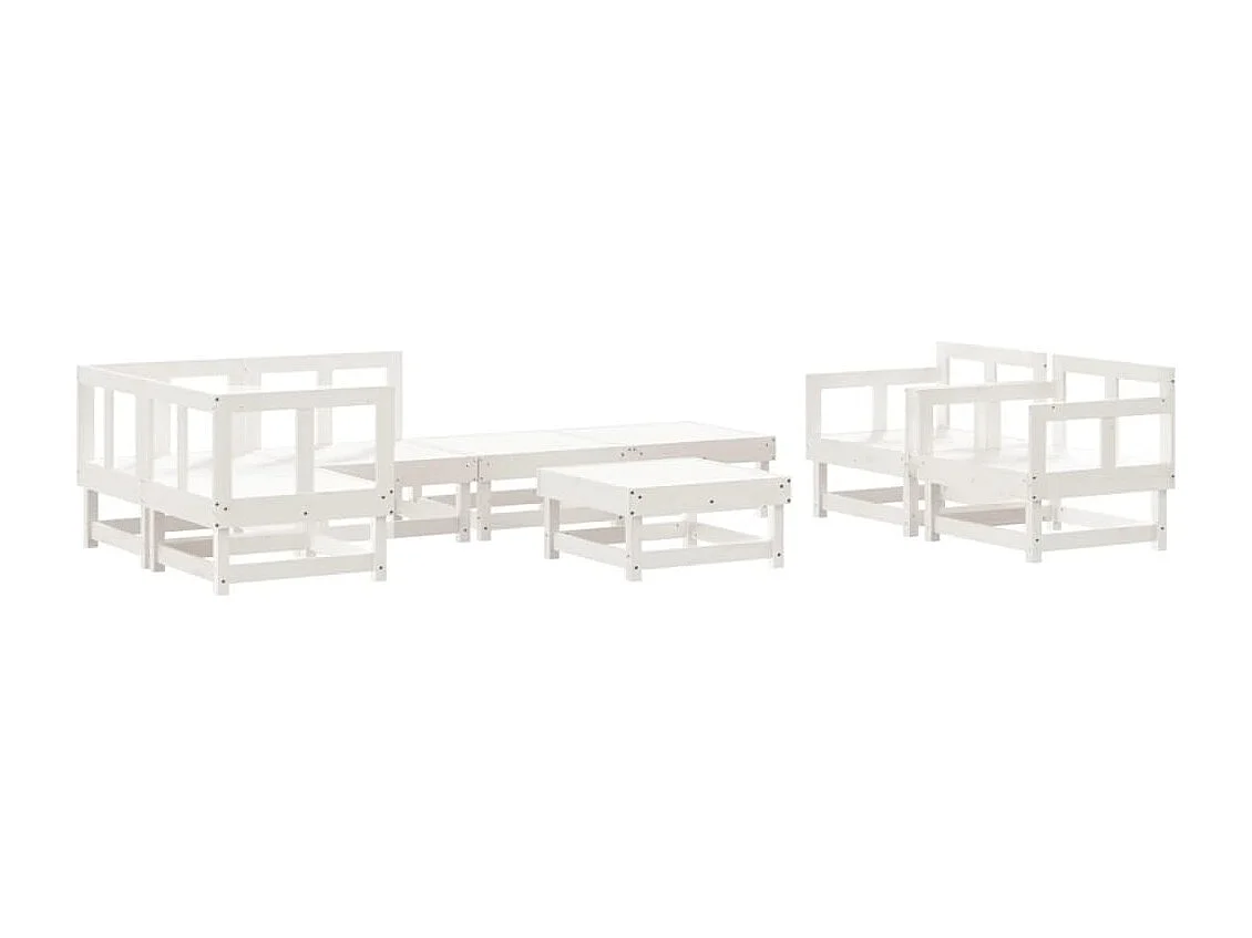 Salon de jardin 8 pièces Blanc Bois de pin massif