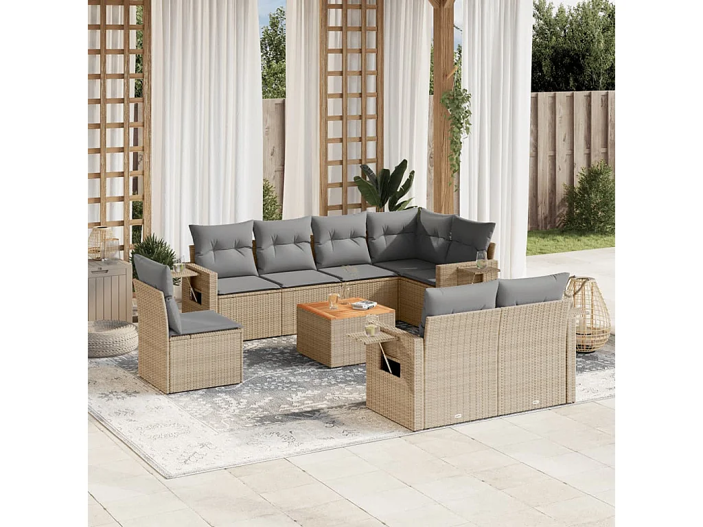 Salon de jardin avec coussins 9 pièces mélange beige résine tressée