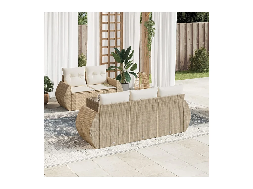 Salon de jardin avec coussins 6 pièces beige résine tressée