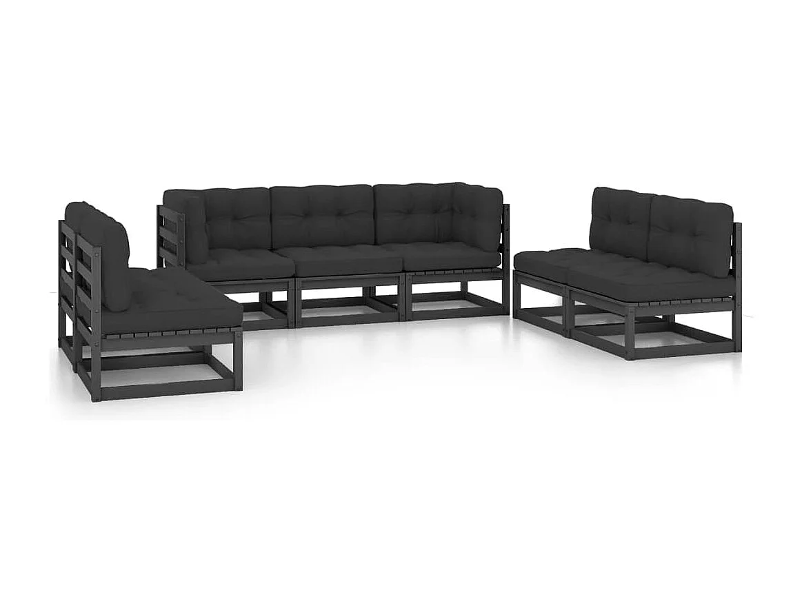 7-delige Loungeset met kussens massief grenenhout