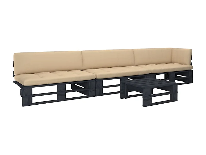 Muebles de palets 4 piezas y cojines madera pino impregnada negro