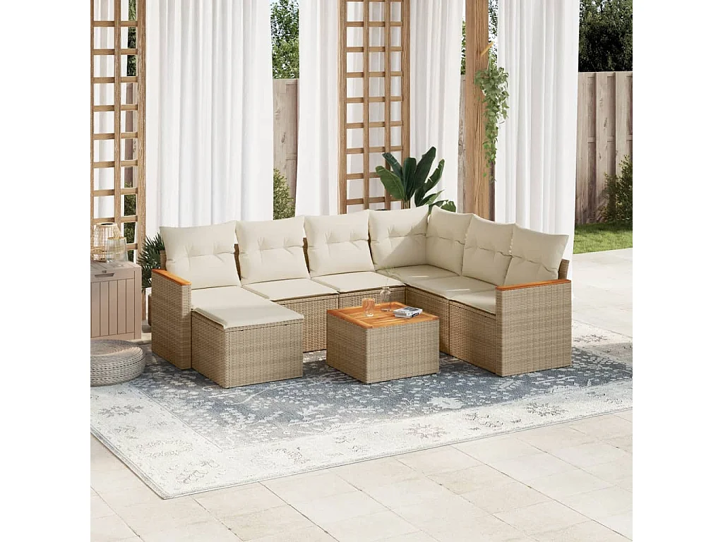 8-delige Loungeset met kussens poly rattan beige