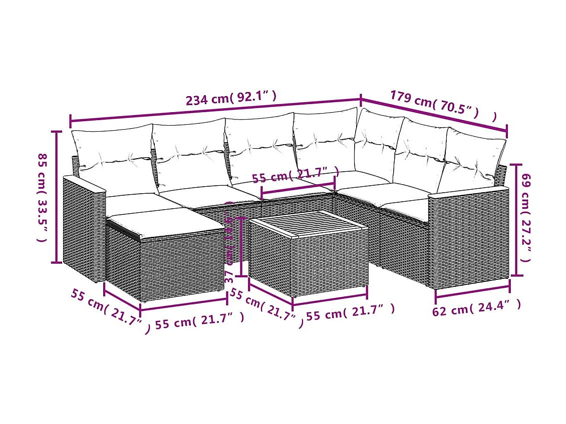 8-delige Loungeset met kussens poly rattan beige
