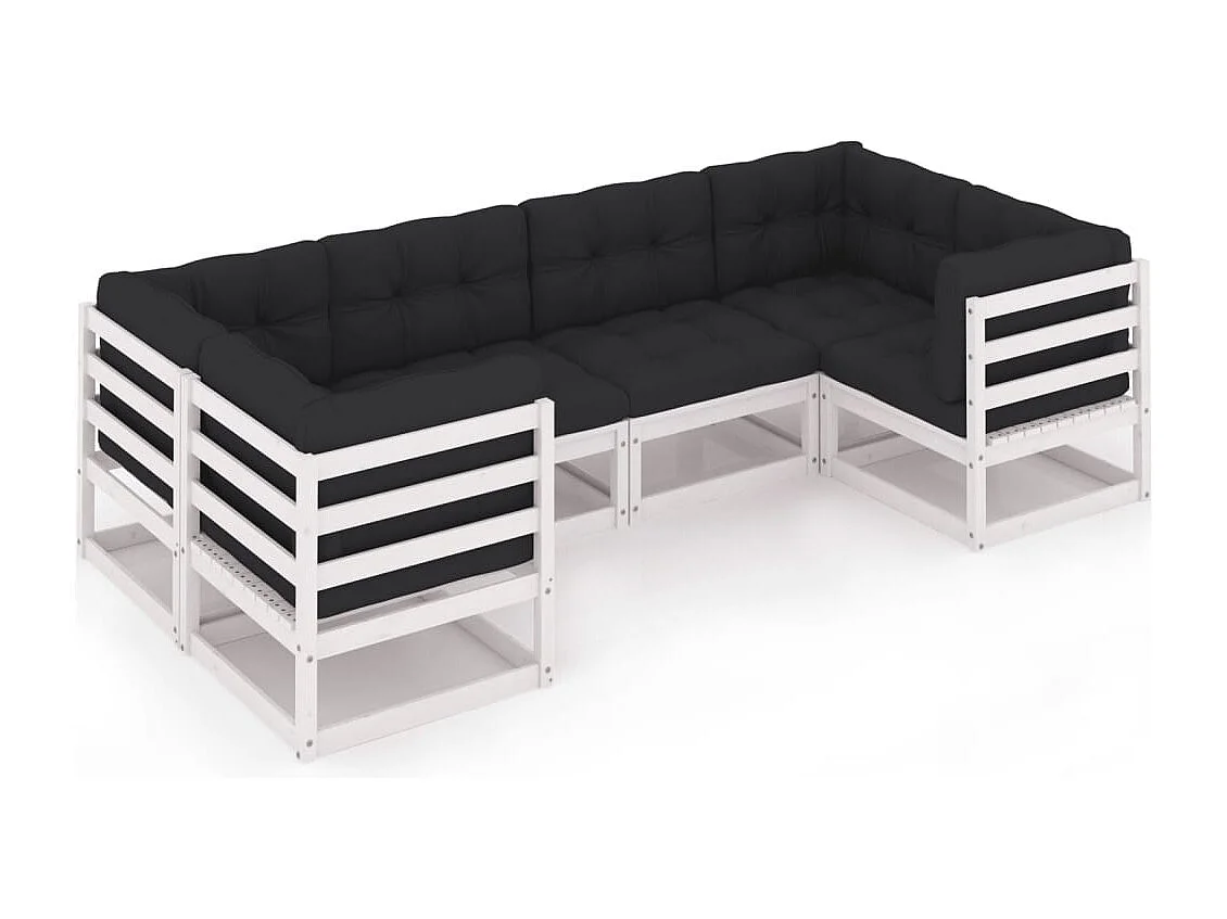 6 peças conjunto lounge jardim c/ almofadões pinho maciço branco