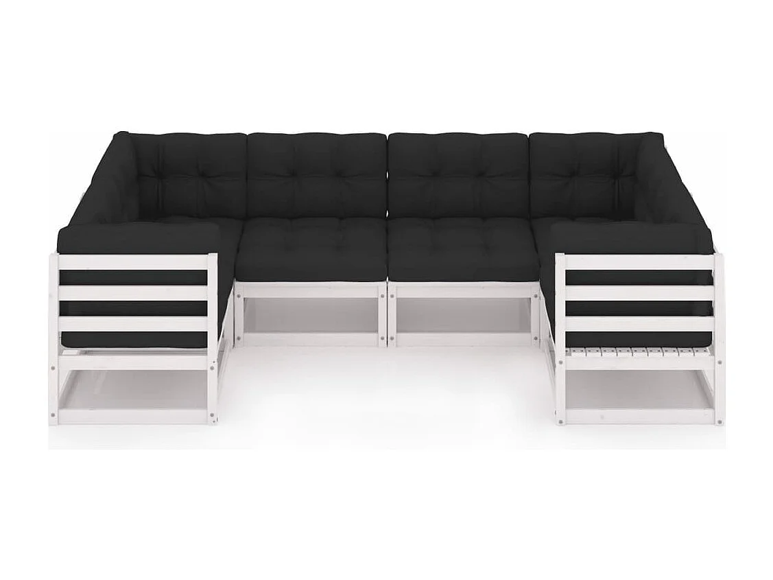 6 peças conjunto lounge jardim c/ almofadões pinho maciço branco