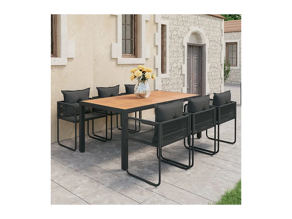 Salon de jardin 7 pièces PVC Résine tressée Noir et marron