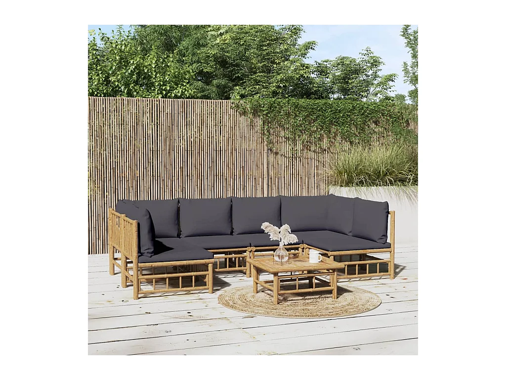 7-delige Loungeset met kussens bamboe donkergrijs
