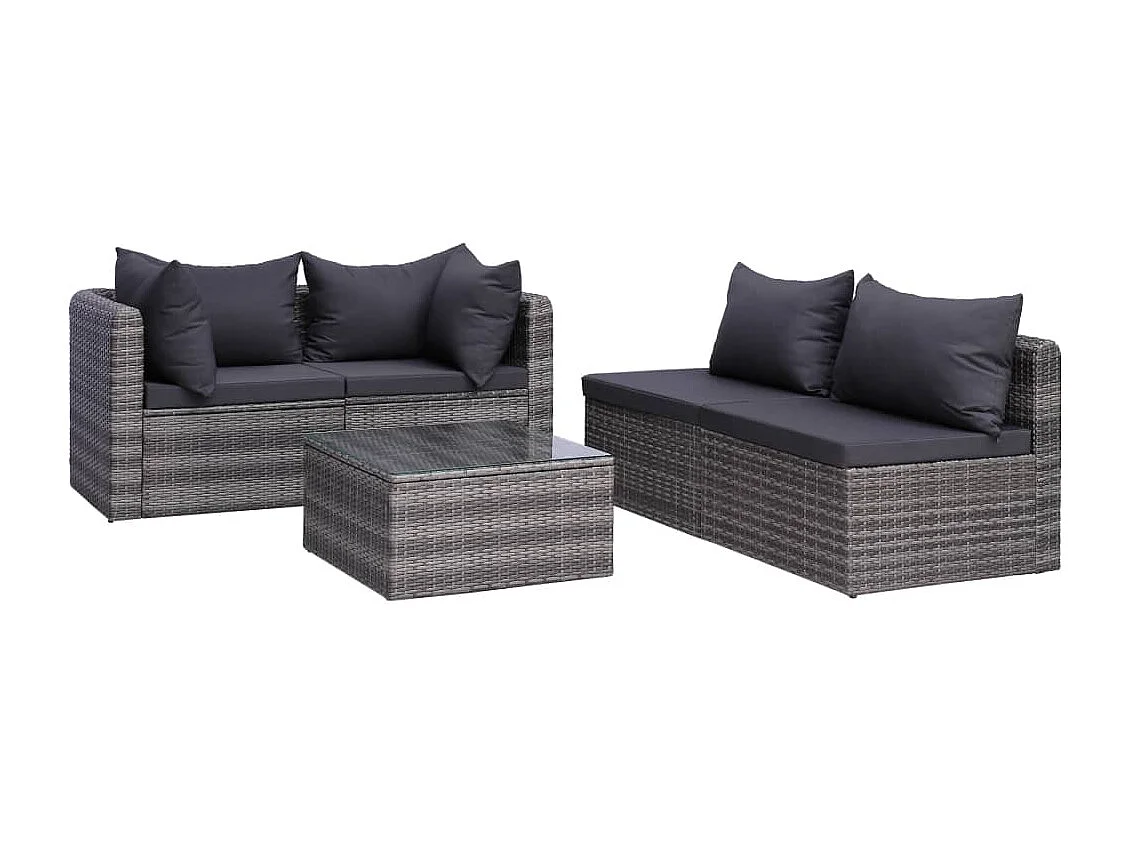 9 peças conjunto lounge de jardim c/ almofadões vime PE cinzento