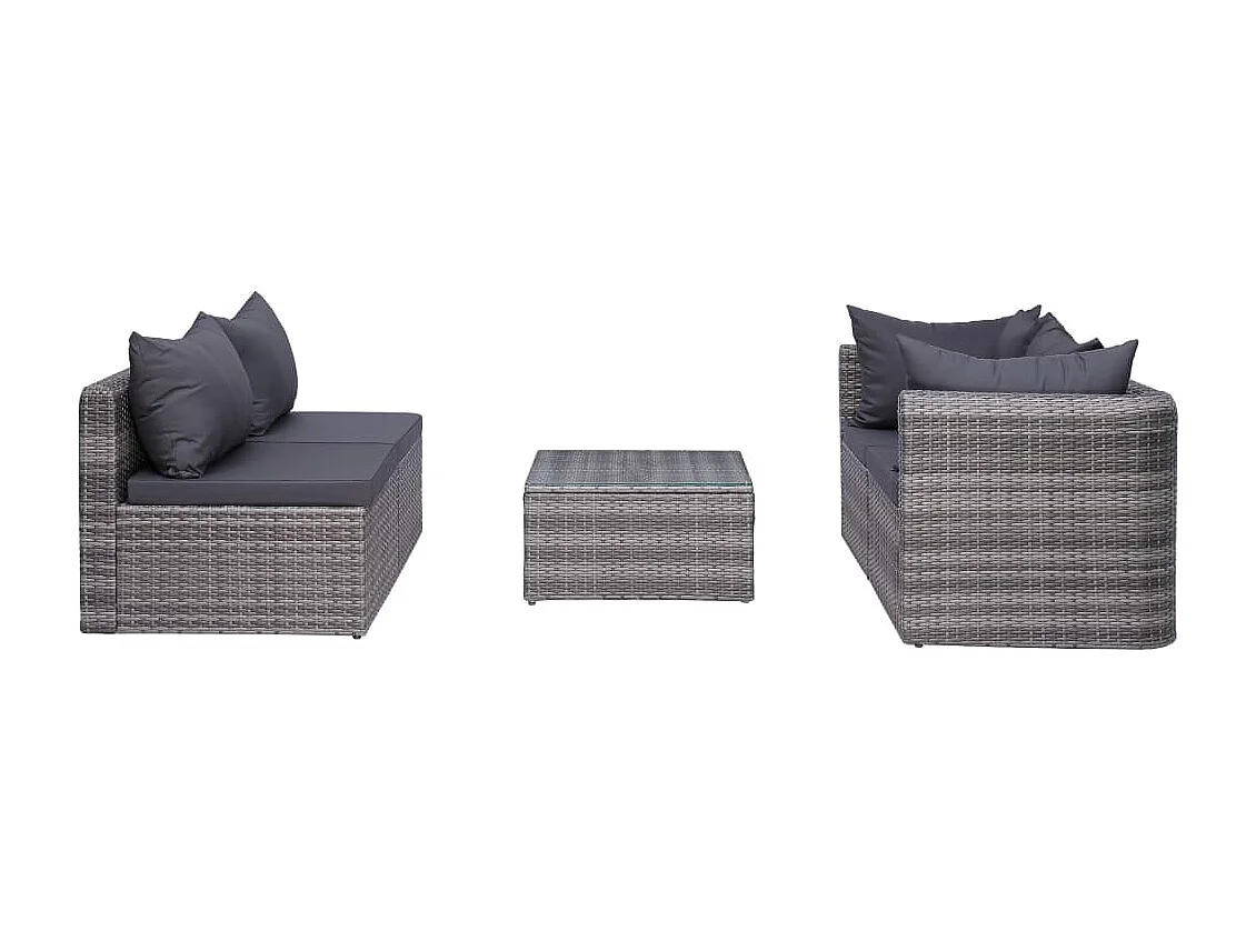 9 peças conjunto lounge de jardim c/ almofadões vime PE cinzento