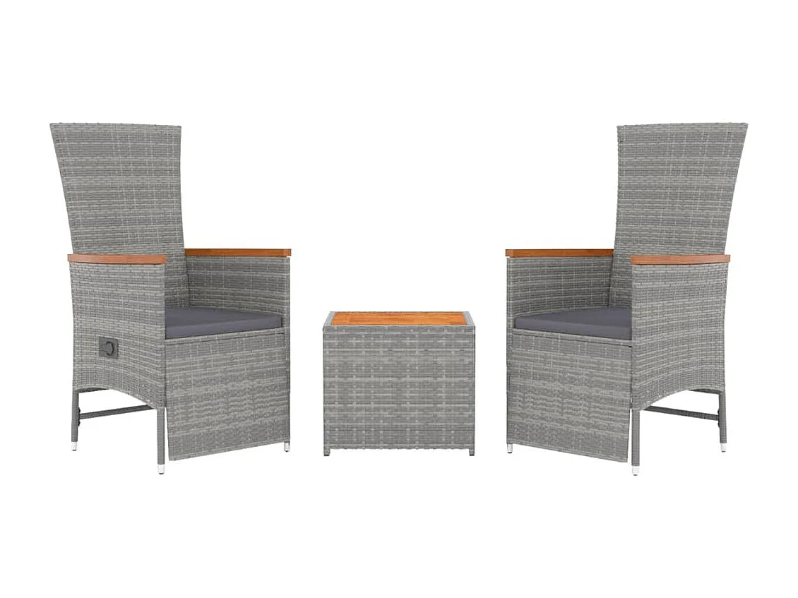 3 peças conjunto lounge de jardim vime PE/acácia maciça cinza