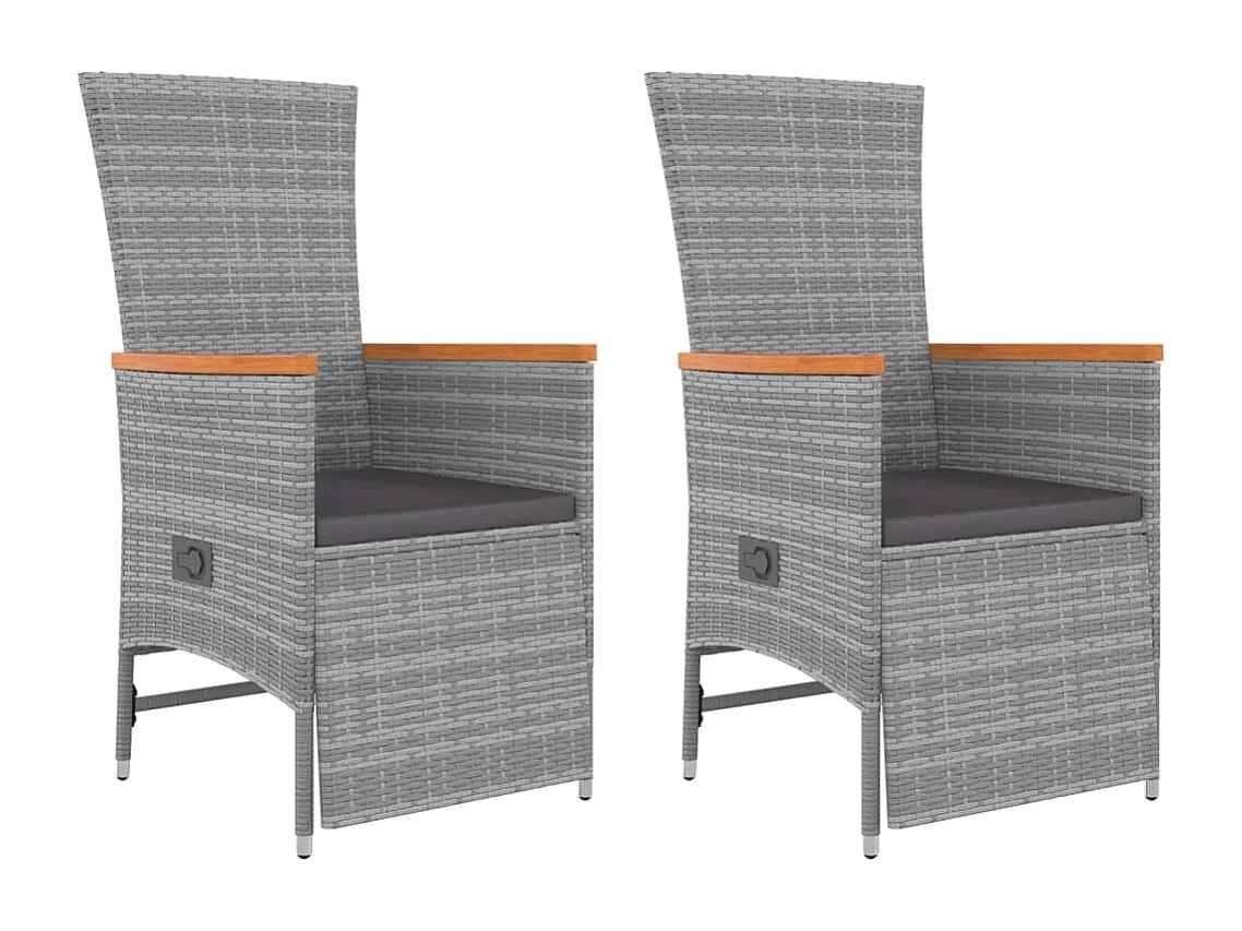 3 peças conjunto lounge de jardim vime PE/acácia maciça cinza