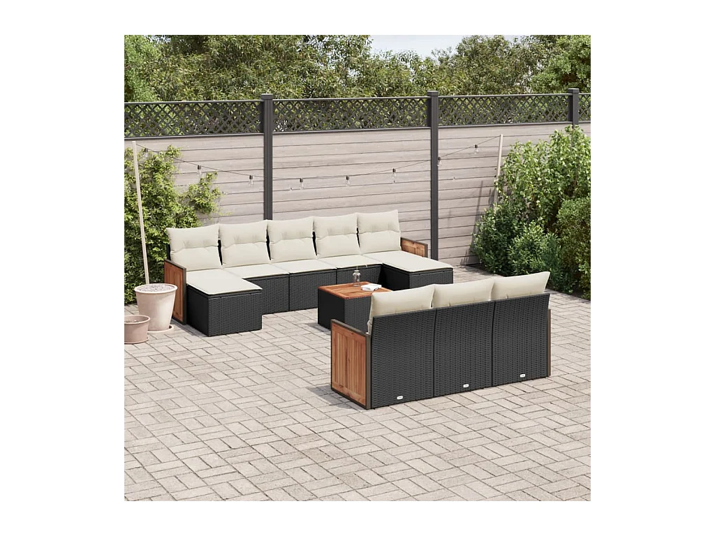 Salon de jardin 11 pièces avec coussins noir résine tressée