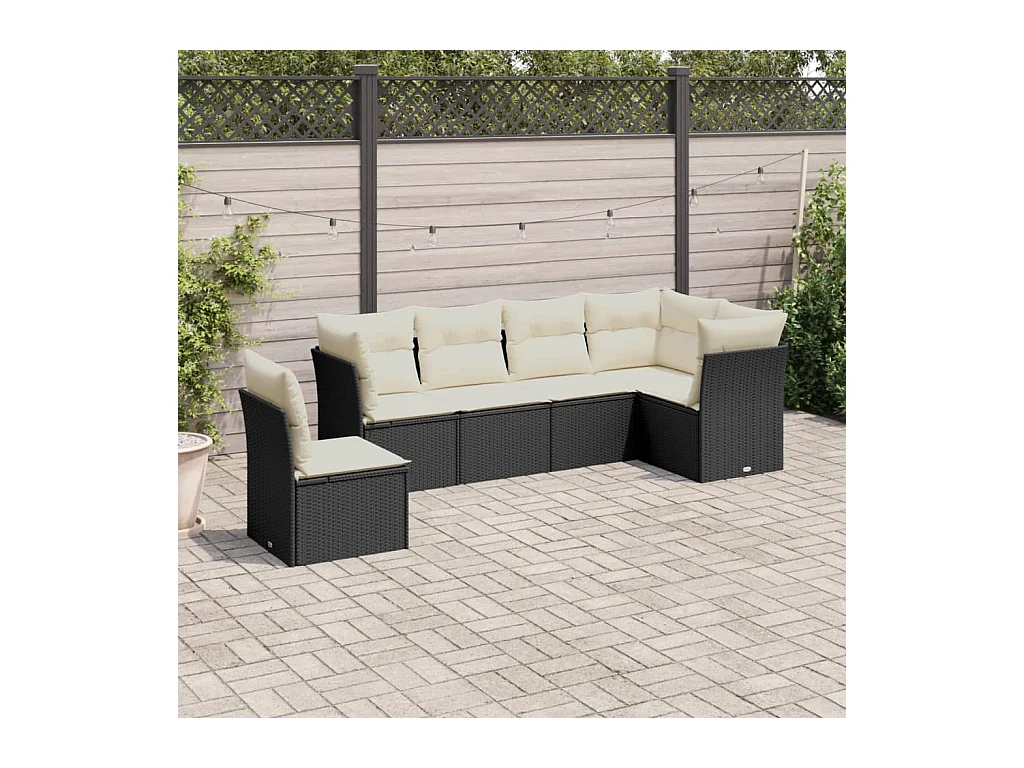 Salon de jardin 6 pièces avec coussins noir résine tressée