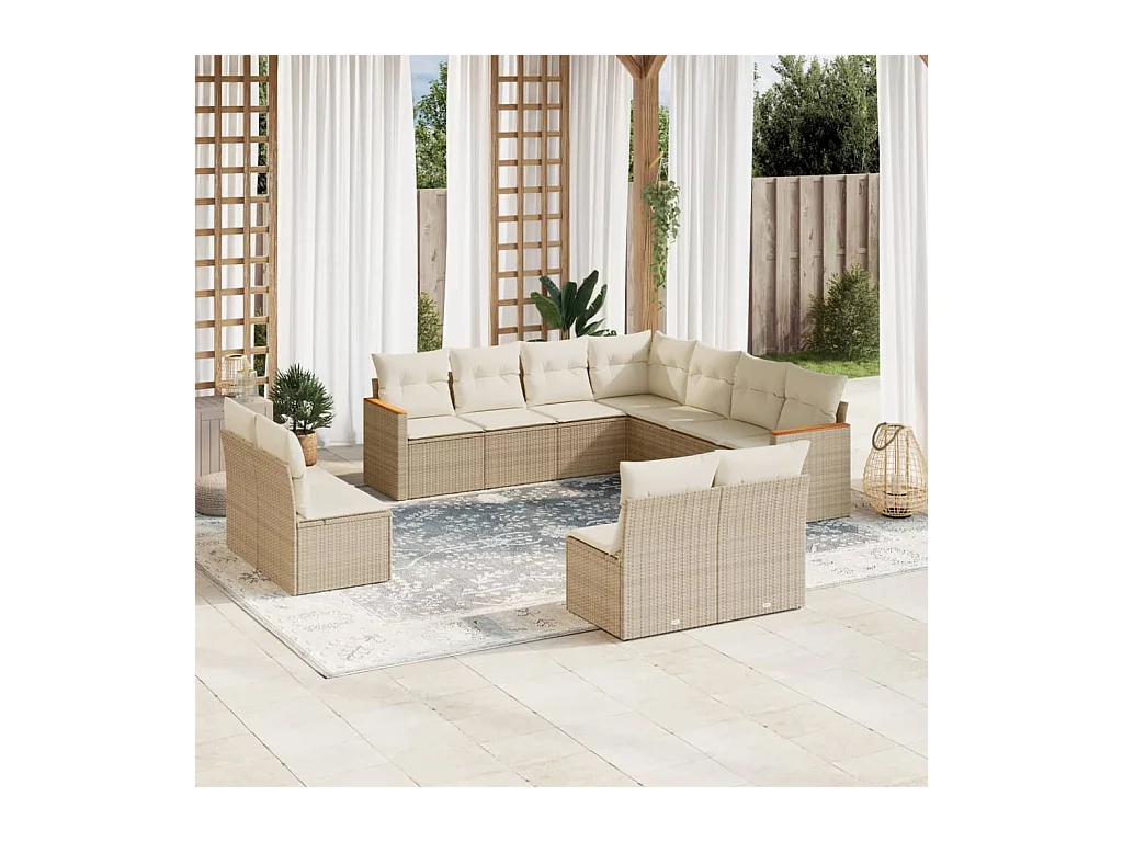 Salon de jardin 11 pièces avec coussins beige résine tressée