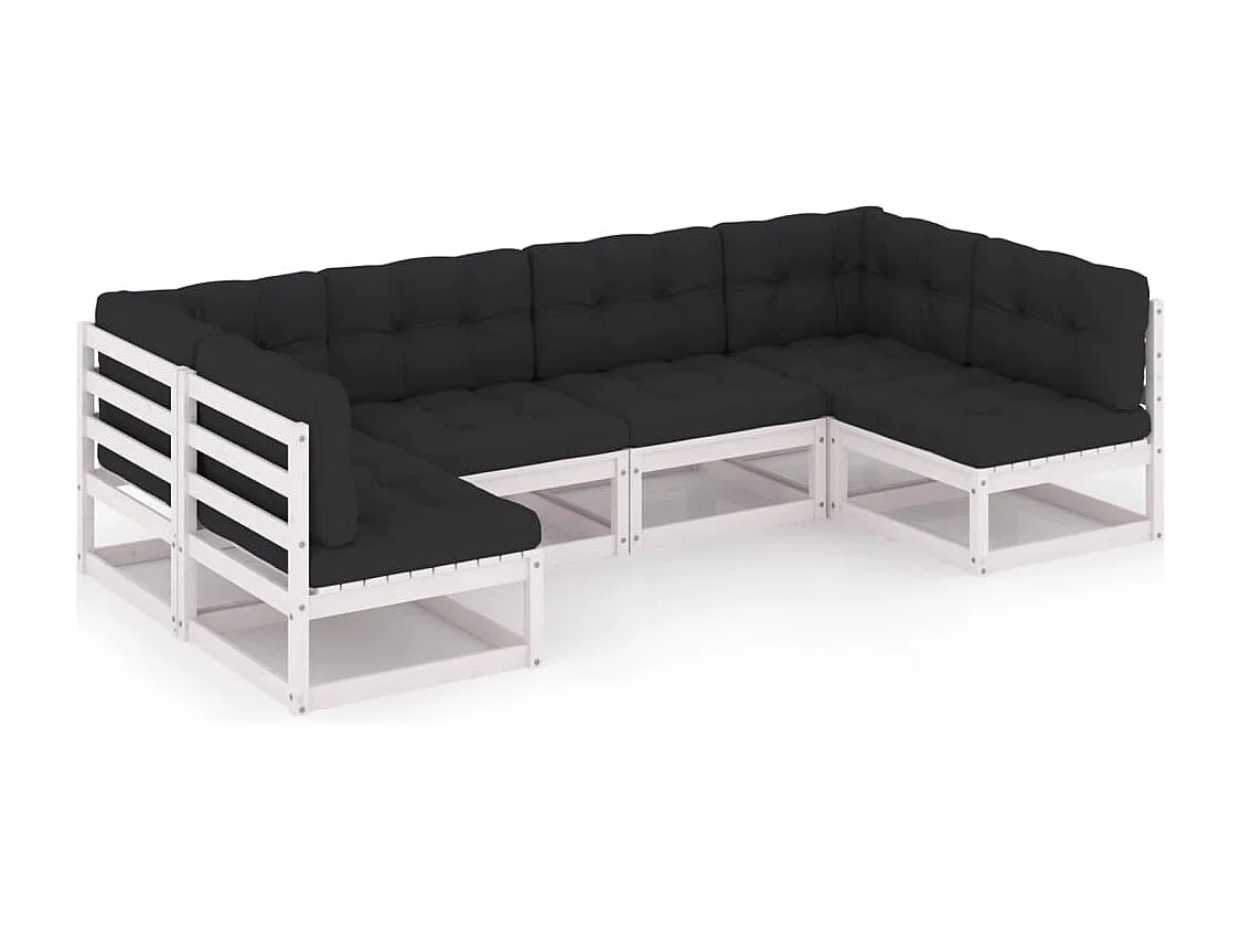 Salon de jardin 6 pièces avec coussins Blanc Bois de pin massif