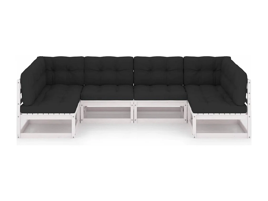 Salon de jardin 6 pièces avec coussins Blanc Bois de pin massif