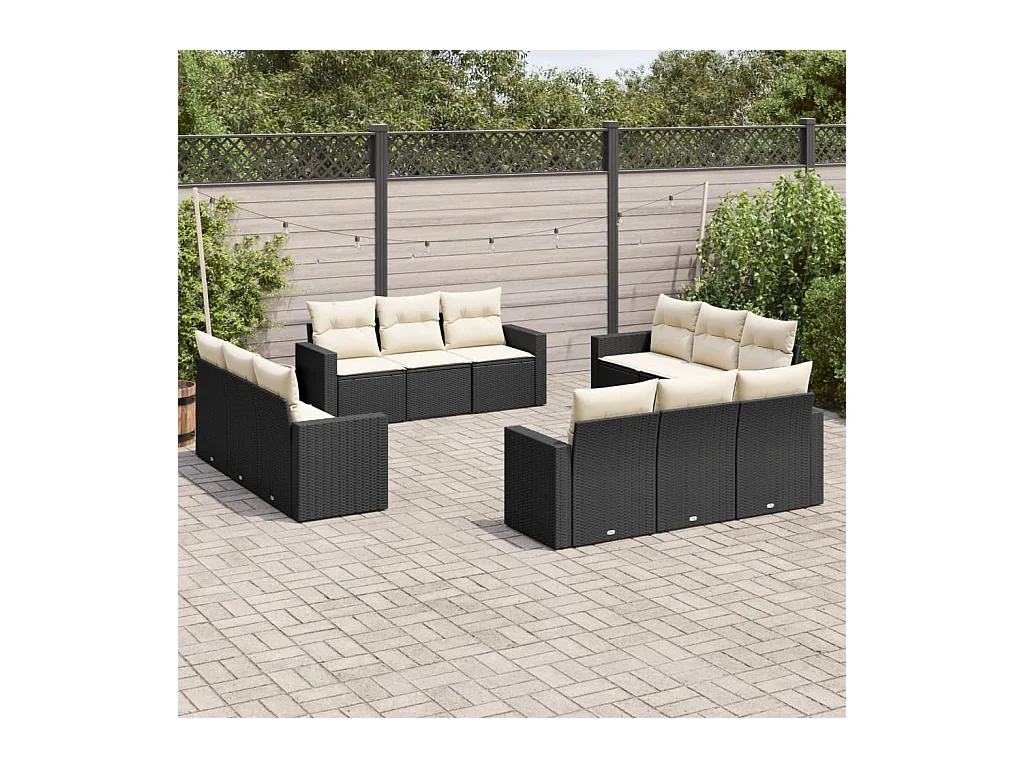 Set de sofás de jardín 12 piezas cojines ratán sintético negro