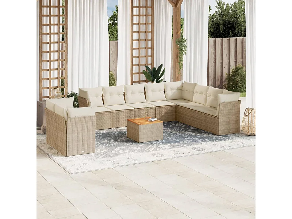 Set de sofás de jardín 11piezas con cojines ratán sintético beige