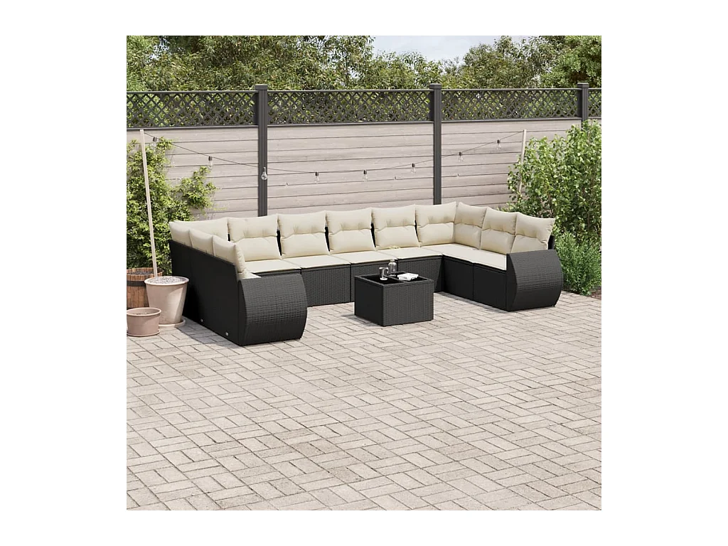 11-delige Loungeset met kussens poly rattan zwart