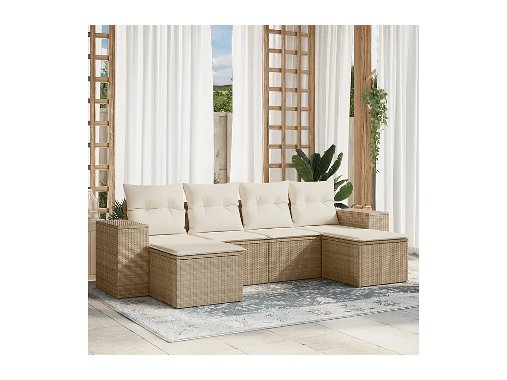Salon de jardin avec coussins 6 pièces beige résine tressée