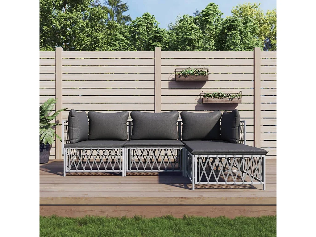 4 peças conjunto lounge de jardim com almofadões aço branco