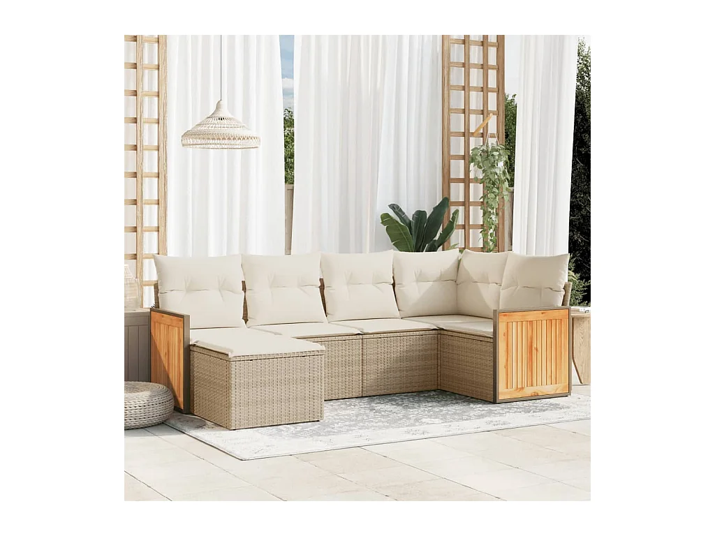 Salon de jardin avec coussins 6 pièces beige résine tressée