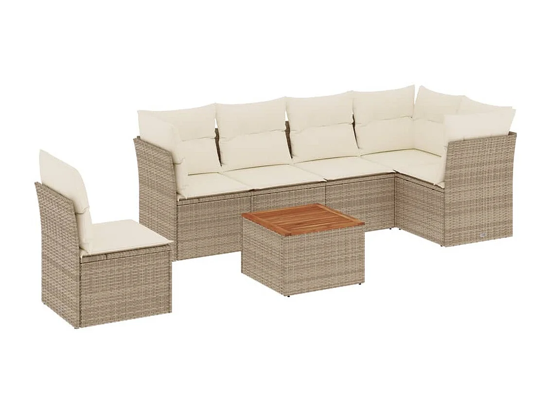 7-delige Loungeset met kussens poly rattan beige