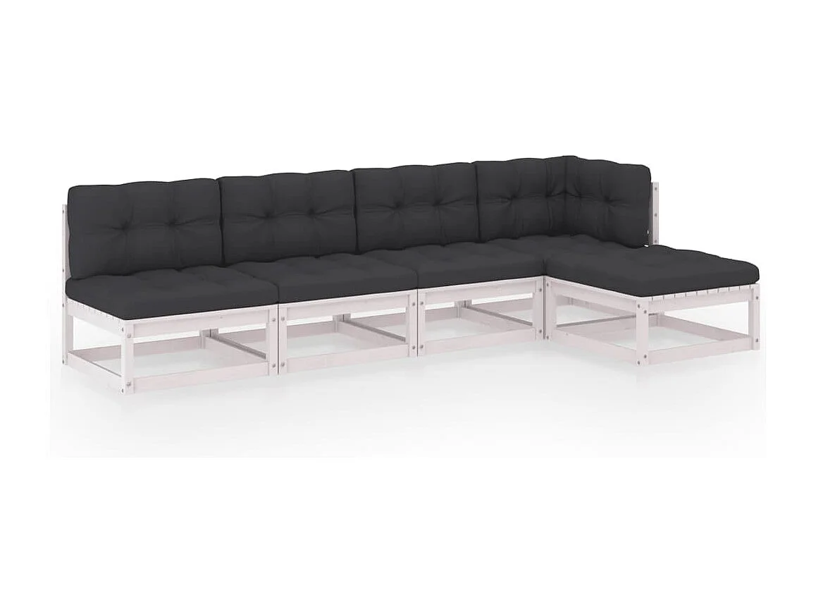 Juego de muebles de jardín 5 piezas y cojines madera pino maciza