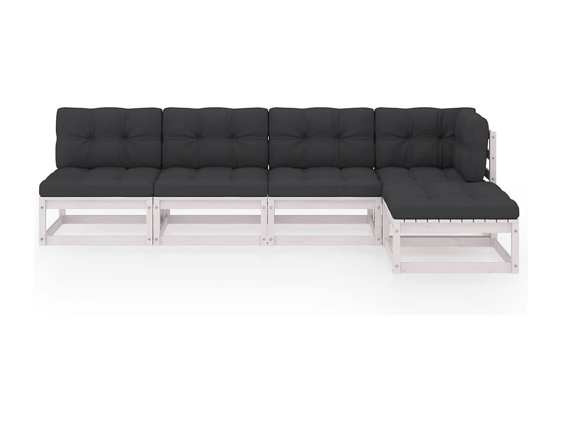 Juego de muebles de jardín 5 piezas y cojines madera pino maciza