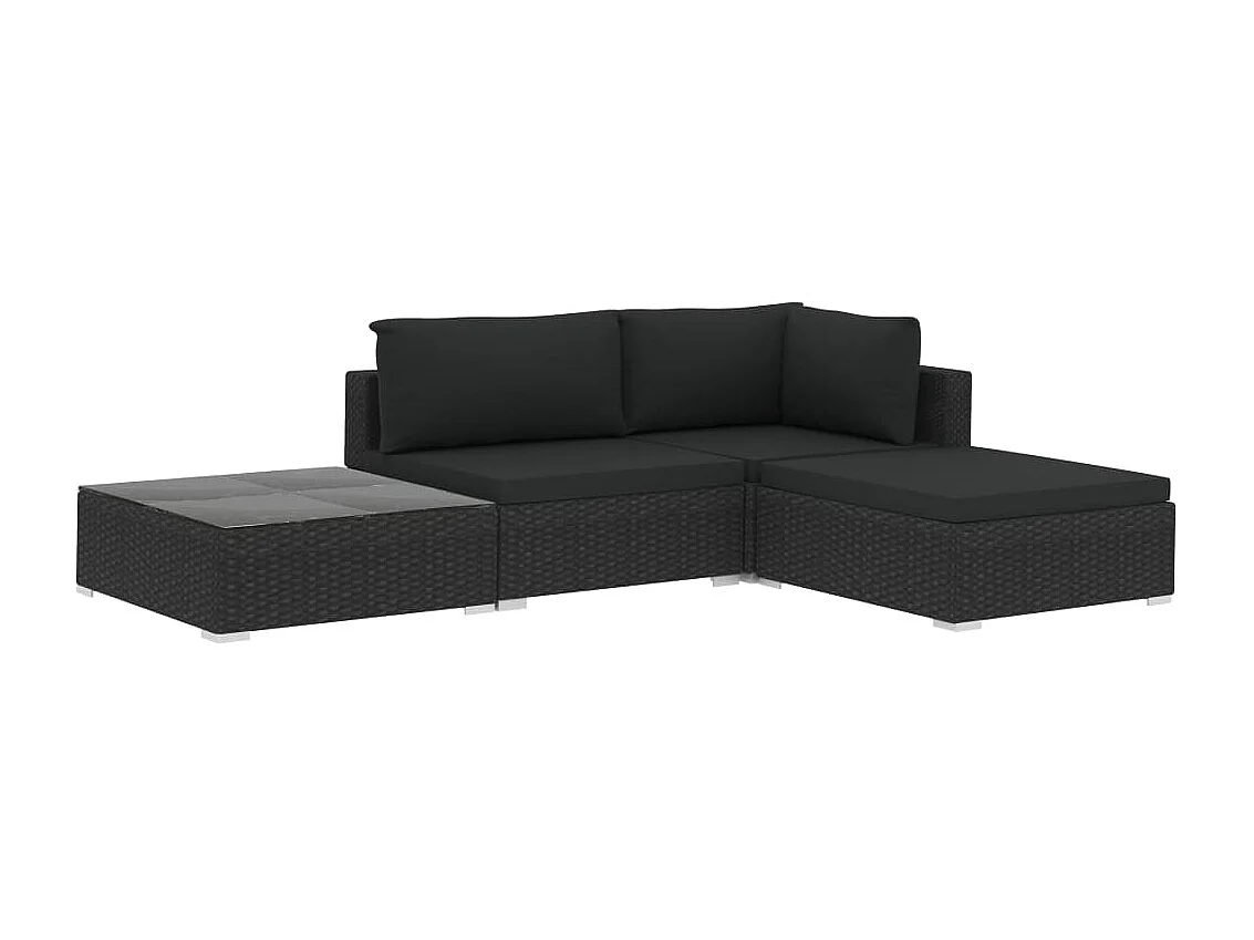 Salon de jardin 4 pièces avec coussins Résine tressée Noir